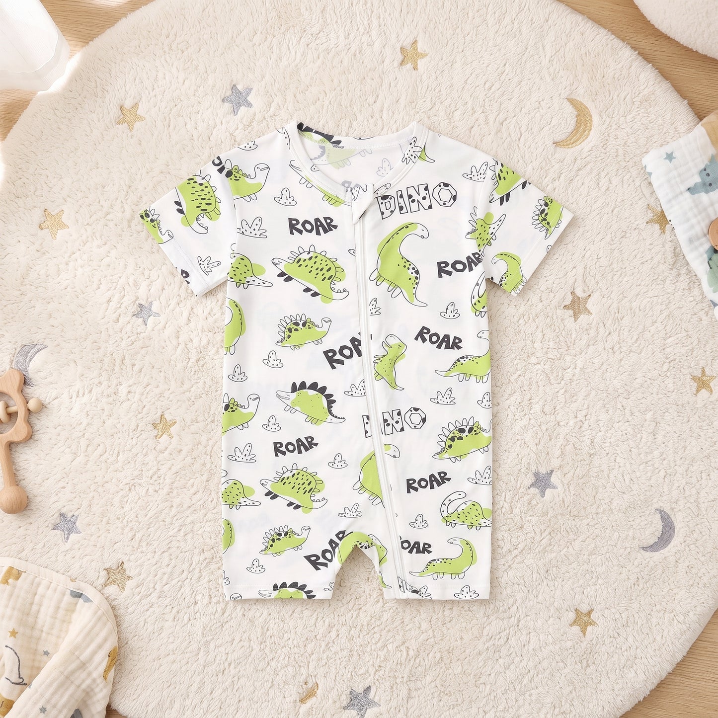 Roaring Dinosaur Baby Zip Romper