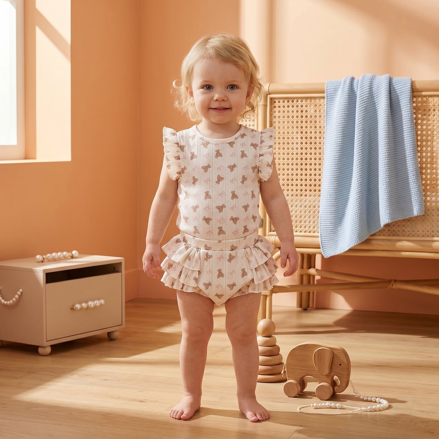 Pearl Ruffle Romper Baby Girls Set