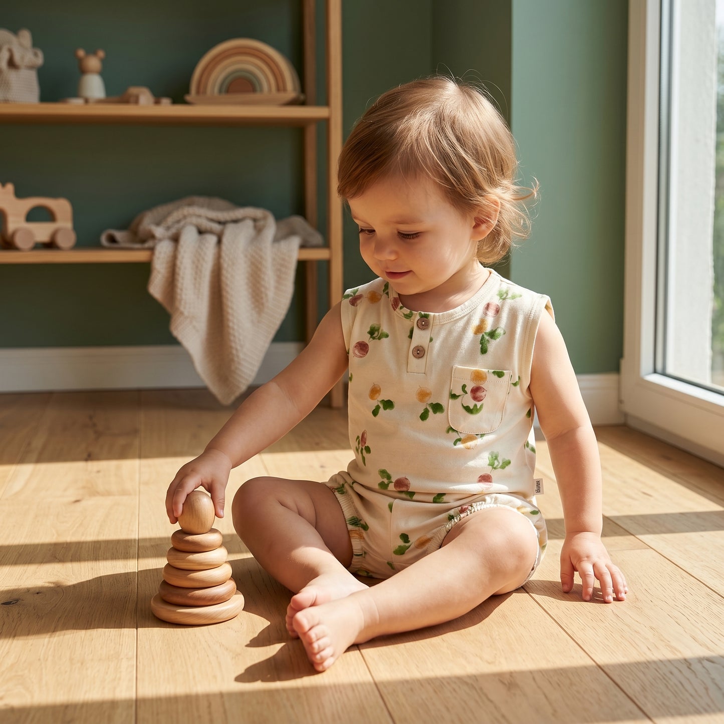 Sage Cotton Sleeveless Baby Two Piece Set