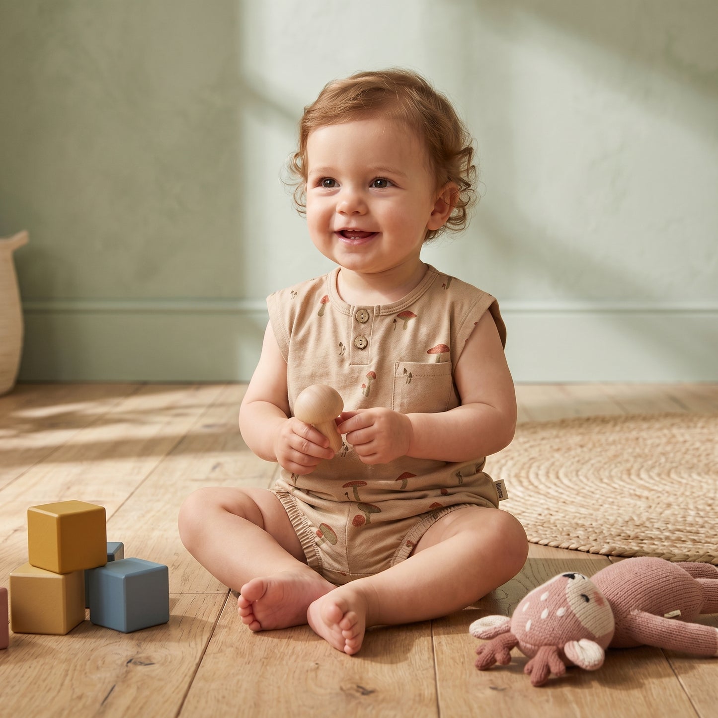 Sage Cotton Sleeveless Baby Two Piece Set