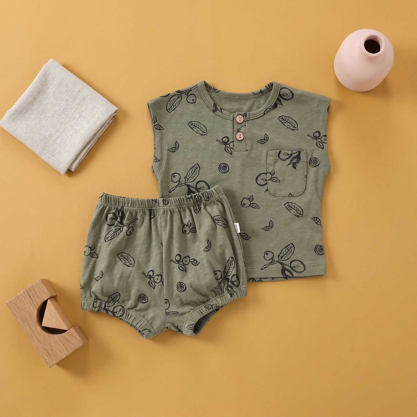 Sage Cotton Sleeveless Baby Two Piece Set