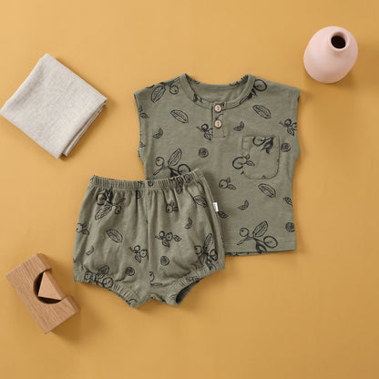 Sage Cotton Sleeveless Baby Two Piece Set
