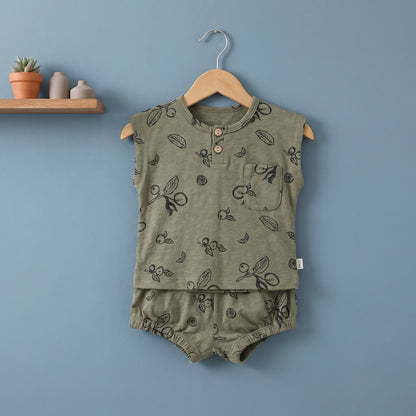 Sage Cotton Sleeveless Baby Two Piece Set