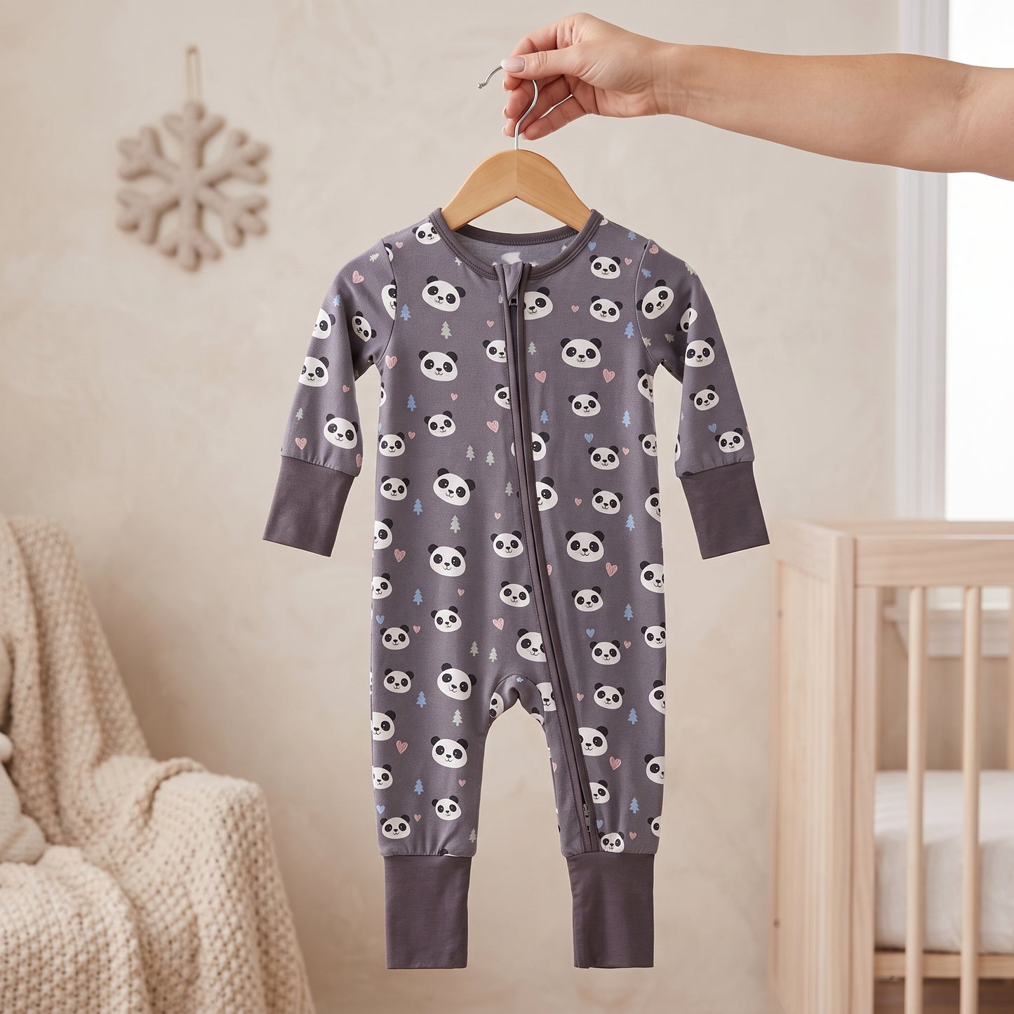 Cute Panda Bear Baby Zip Romper