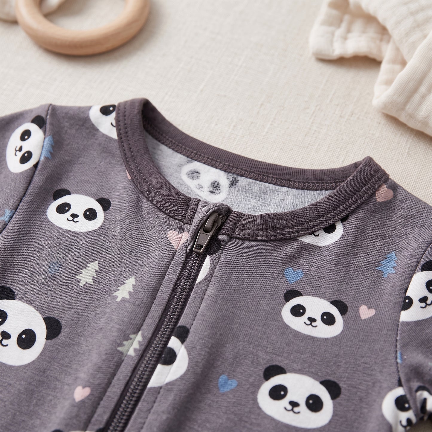 Cute Panda Bear Baby Zip Romper