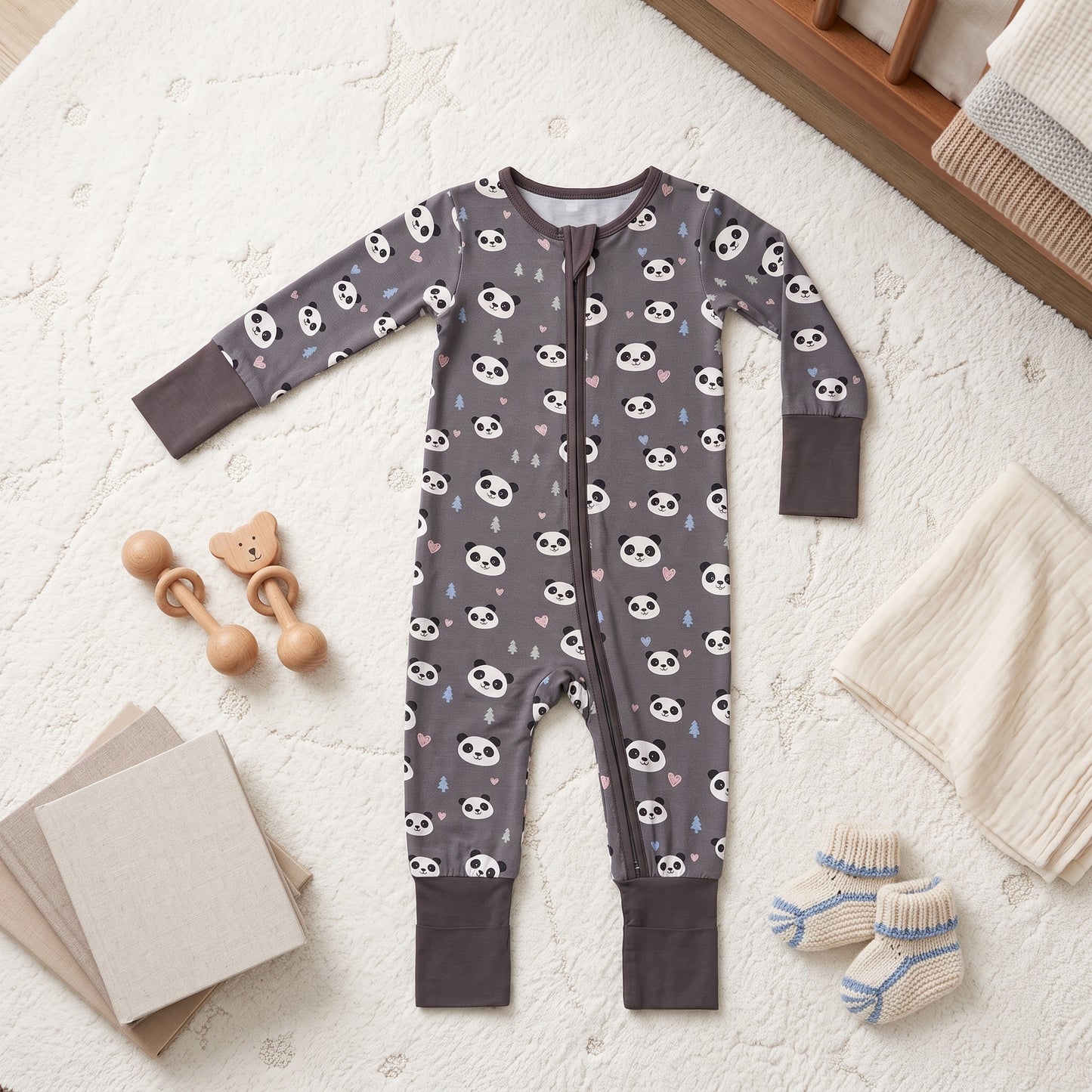 Cute Panda Bear Baby Zip Romper