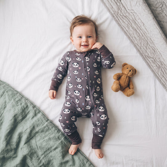 Cute Panda Bear Baby Zip Romper
