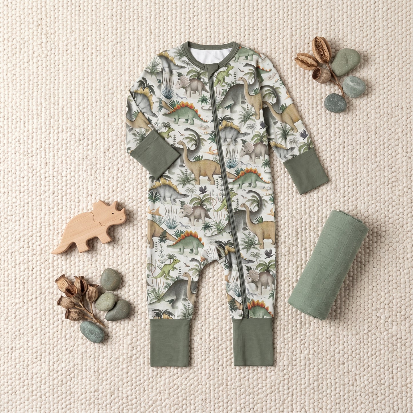 Jungle Dinosaur Baby Zip Romper
