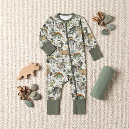 Jungle Dinosaur Baby Zip Romper