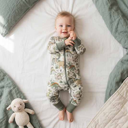 Jungle Dinosaur Baby Zip Romper