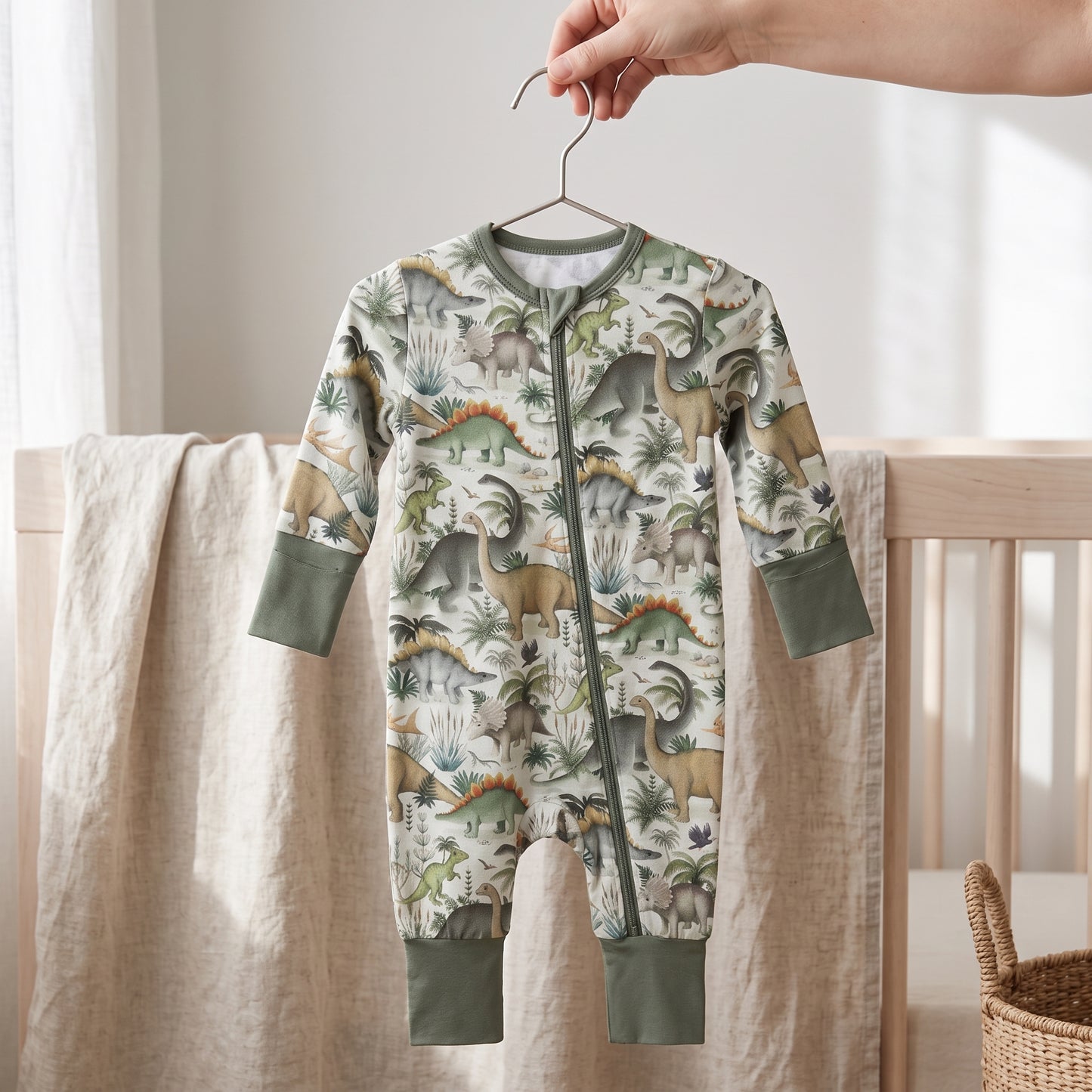 Jungle Dinosaur Baby Zip Romper