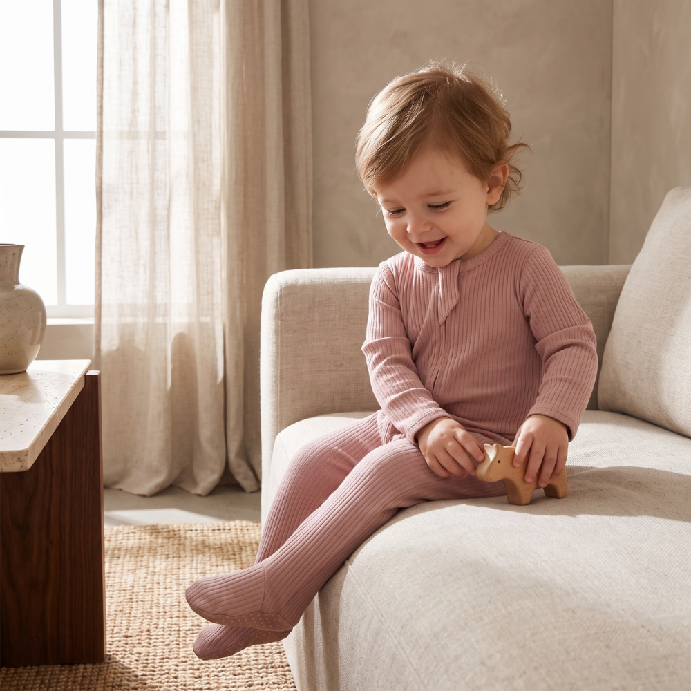Lilo Infant Ribbed Footie Sleeper in Pink