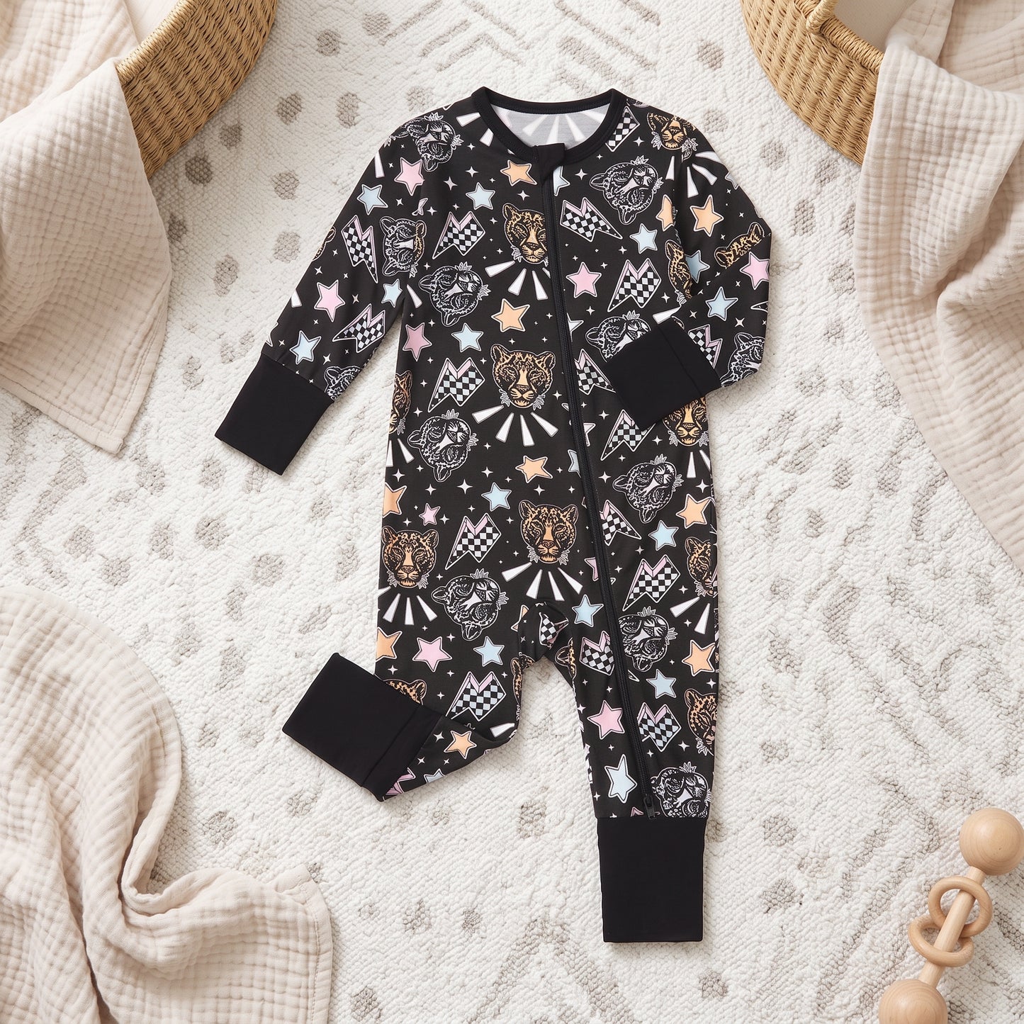 Leopard Star Baby Zip Romper