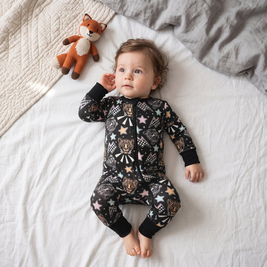 Leopard Star Baby Zip Romper