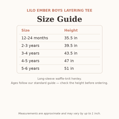 Lilo Ember Boys Layering Tee size guide - age and height