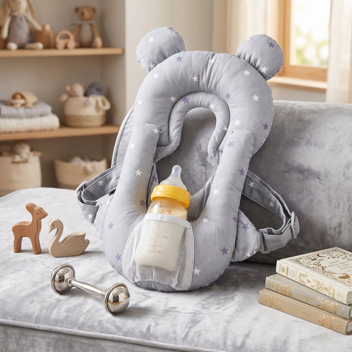 2 in 1 Baby Pillow with Bottle Holder