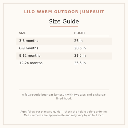 Lilo Warm Outdoor Jumpsuit size guide - age and height