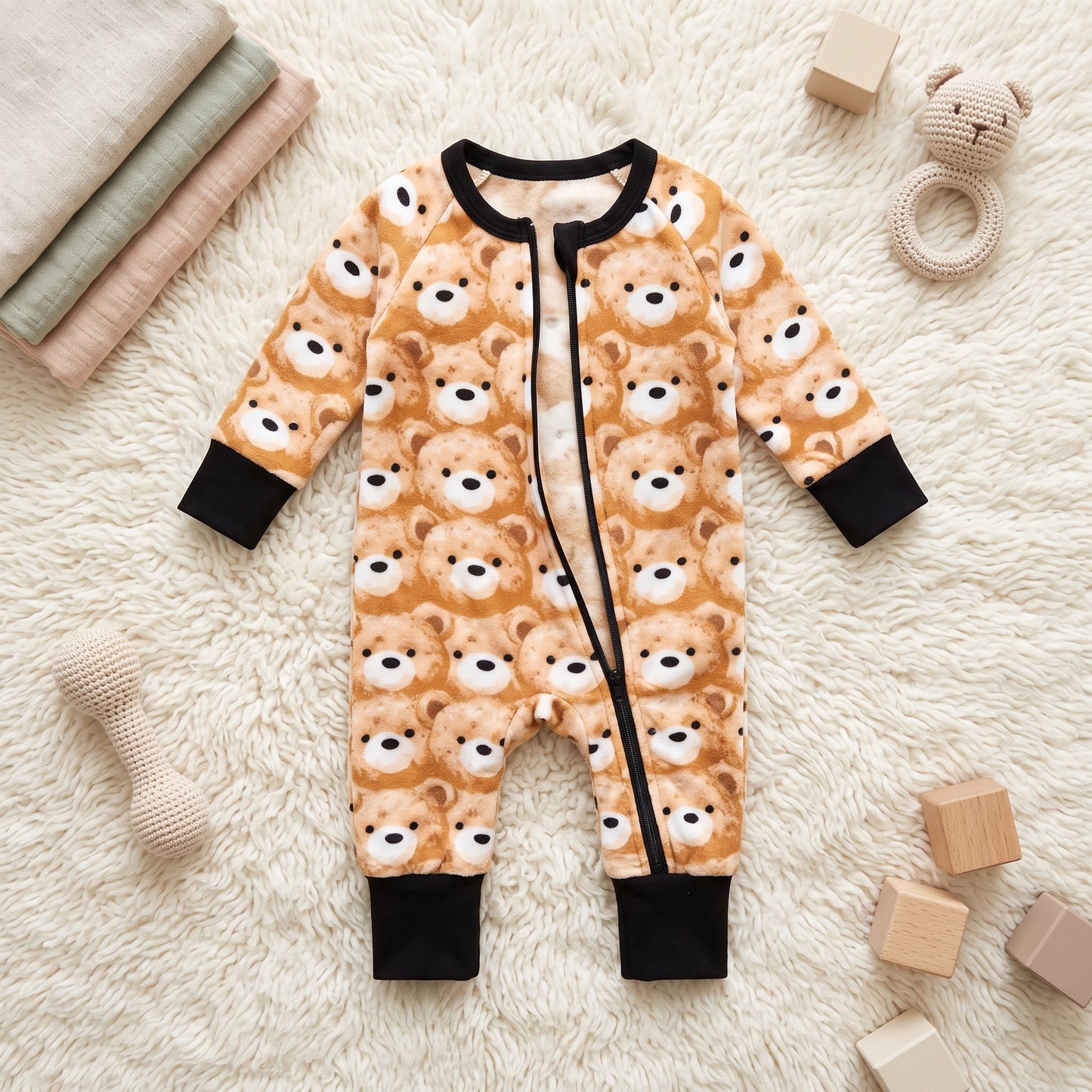 Brown Bear Baby Zip Romper