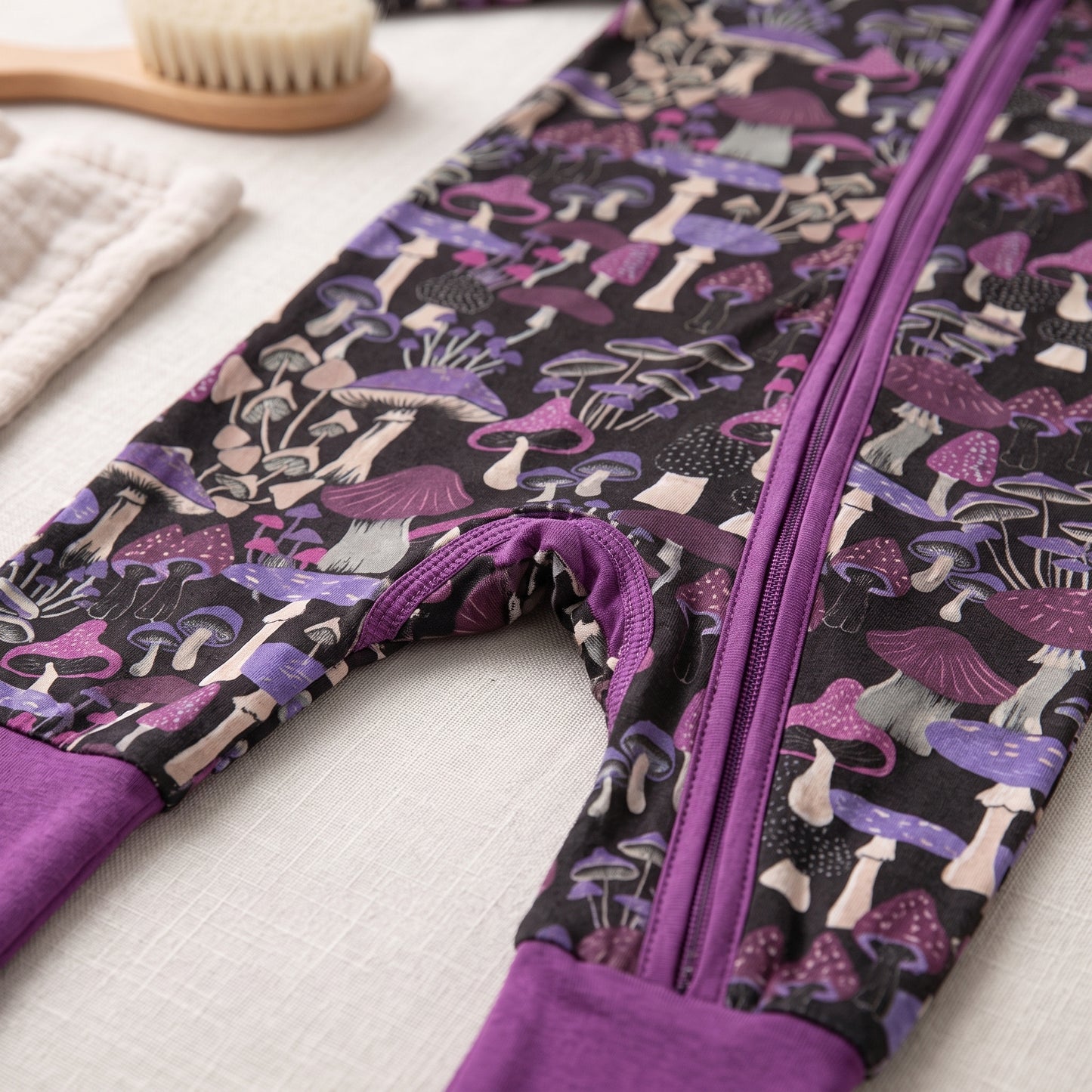 Purple Mushroom Baby Zip Romper