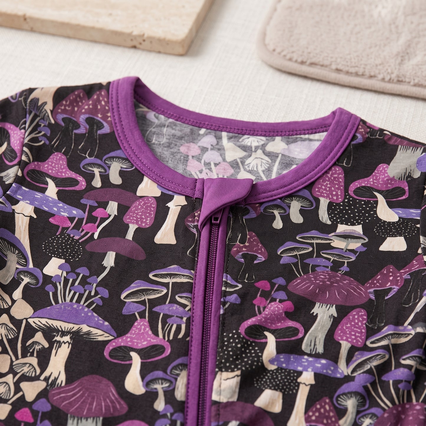 Purple Mushroom Baby Zip Romper