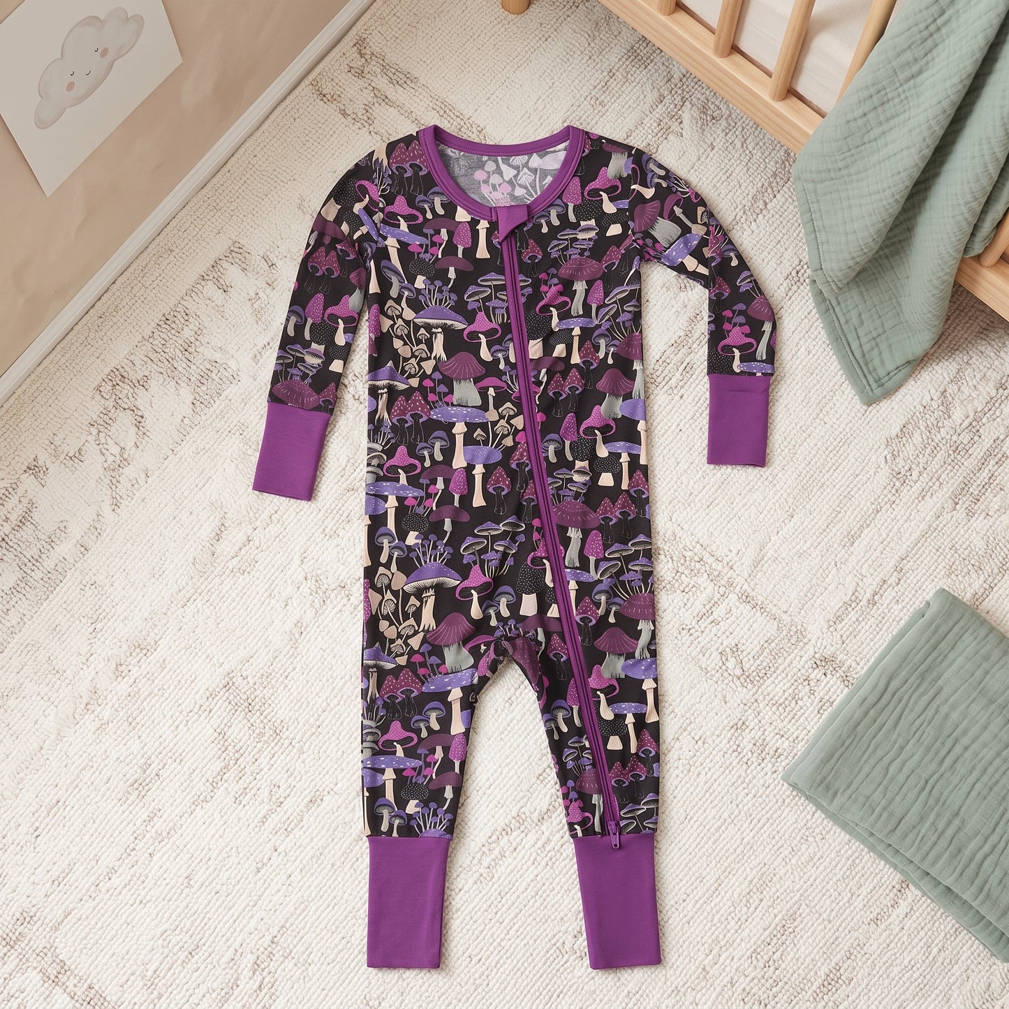 Purple Mushroom Baby Zip Romper
