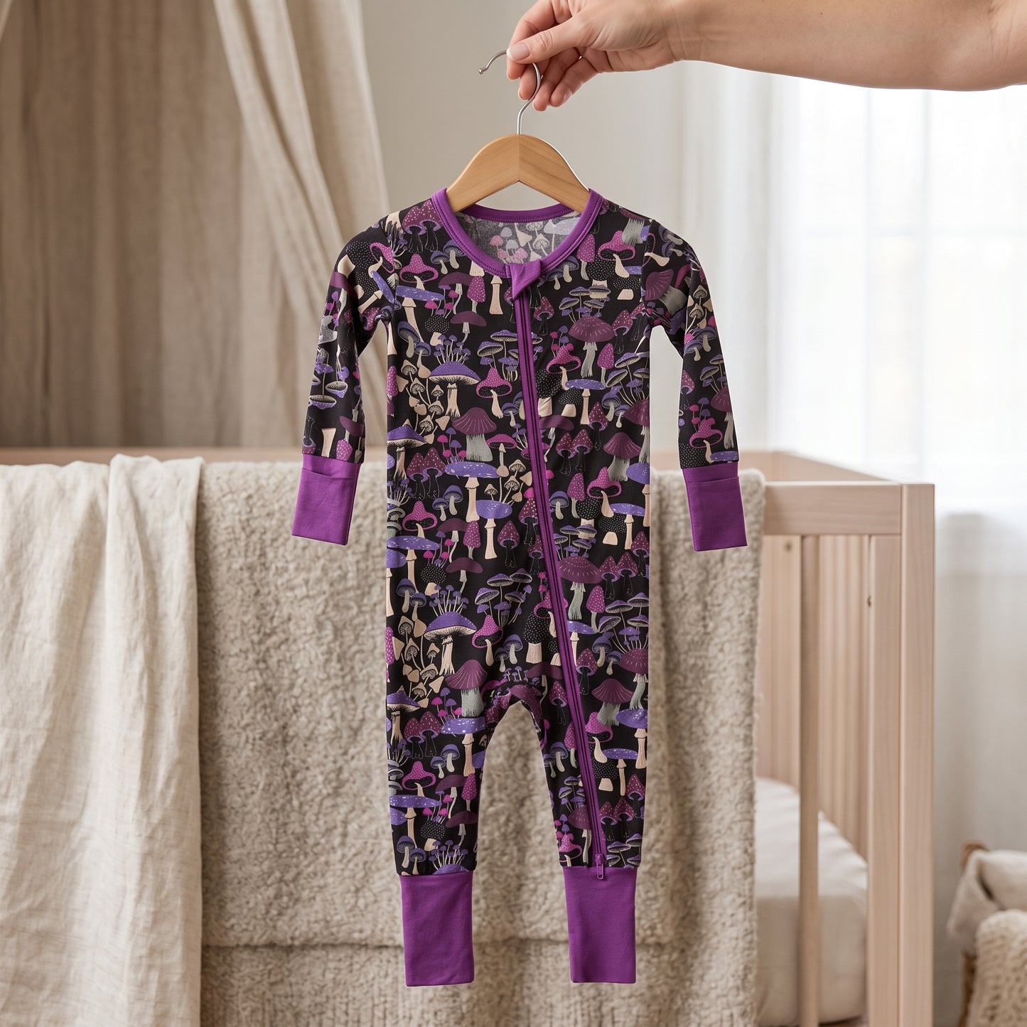 Purple Mushroom Baby Zip Romper