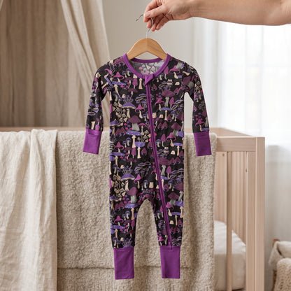 Purple Mushroom Baby Zip Romper