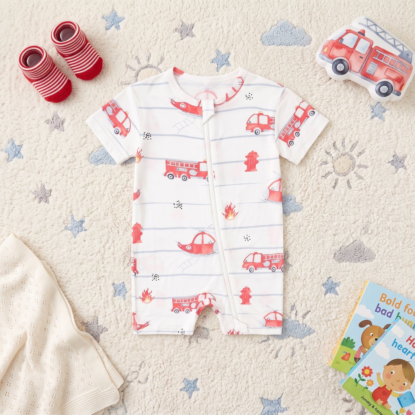 Fire Truck Baby Zip Romper