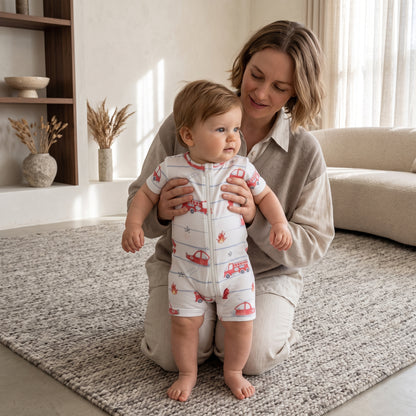 Fire Truck Baby Zip Romper