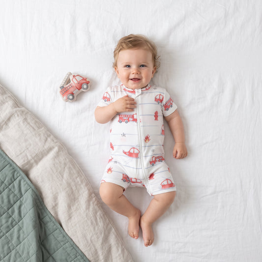 Fire Truck Baby Zip Romper