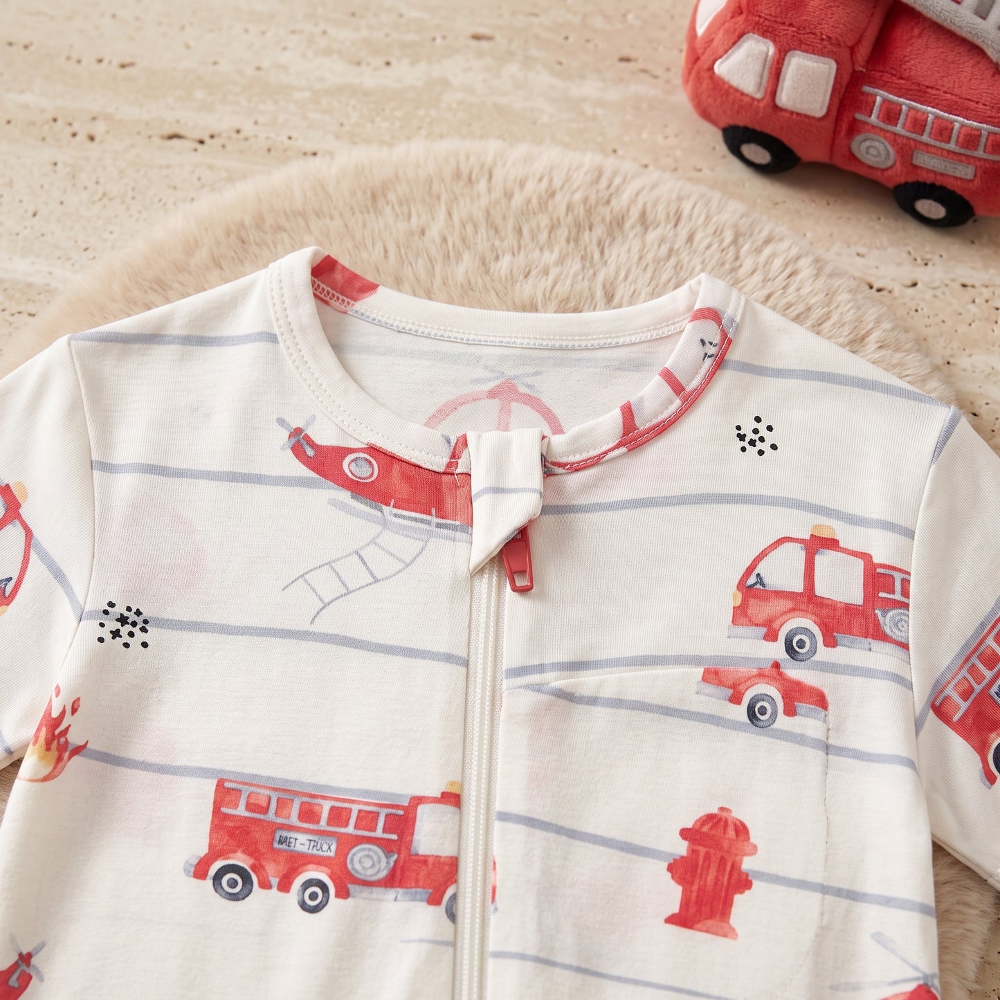 Fire Truck Baby Zip Romper