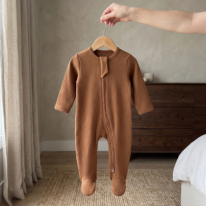 Lilo Infant Ribbed Footie Sleeper in Camel