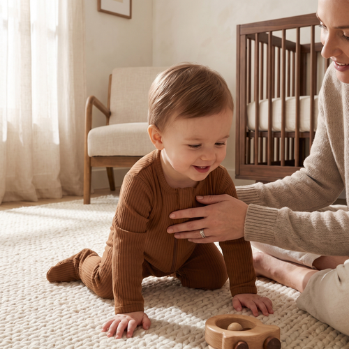 Lilo Infant Ribbed Footie Sleeper in Camel
