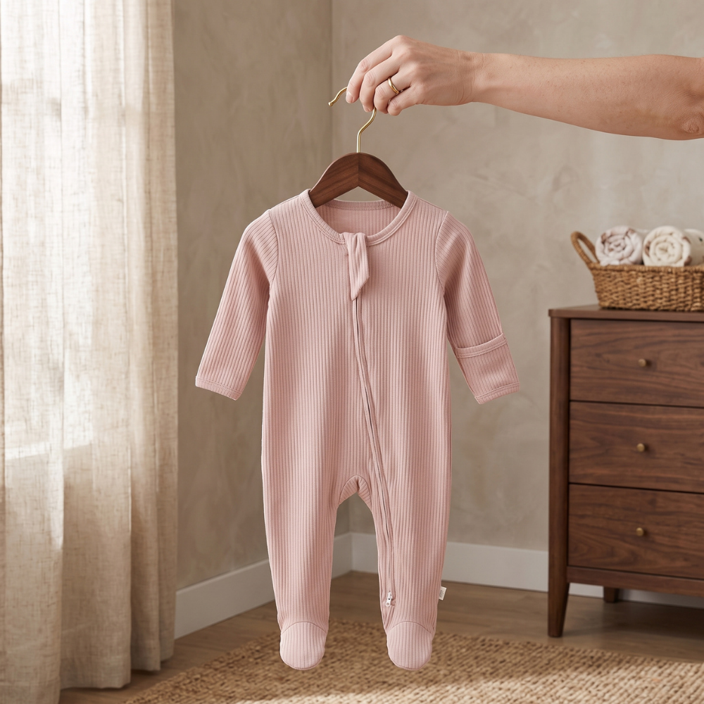 Lilo Infant Ribbed Footie Sleeper in Dusty Mauve