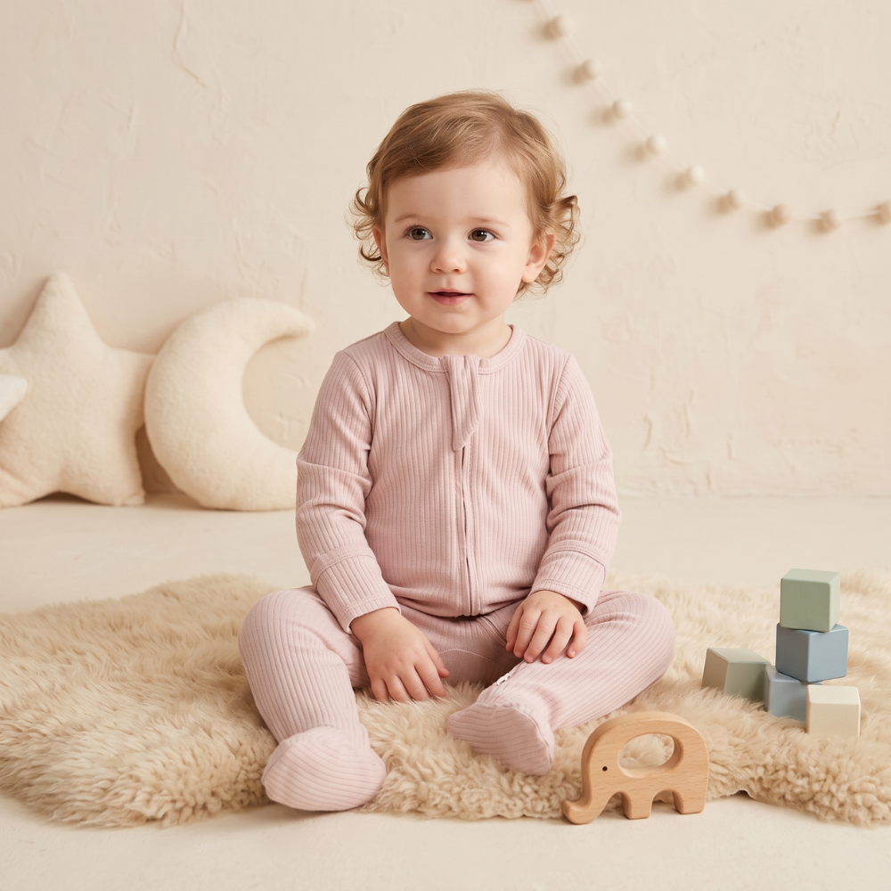 Lilo Infant Ribbed Footie Sleeper in Dusty Mauve