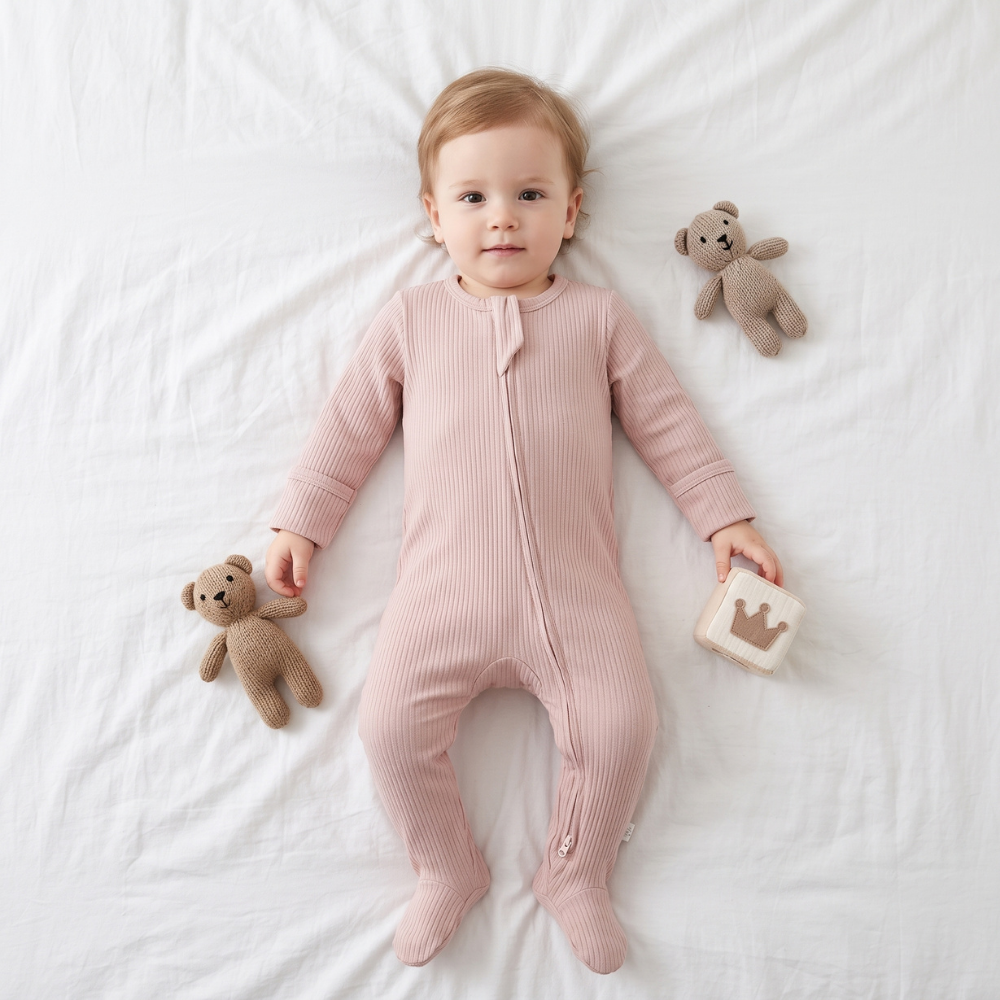 Lilo Infant Ribbed Footie Sleeper in Dusty Mauve