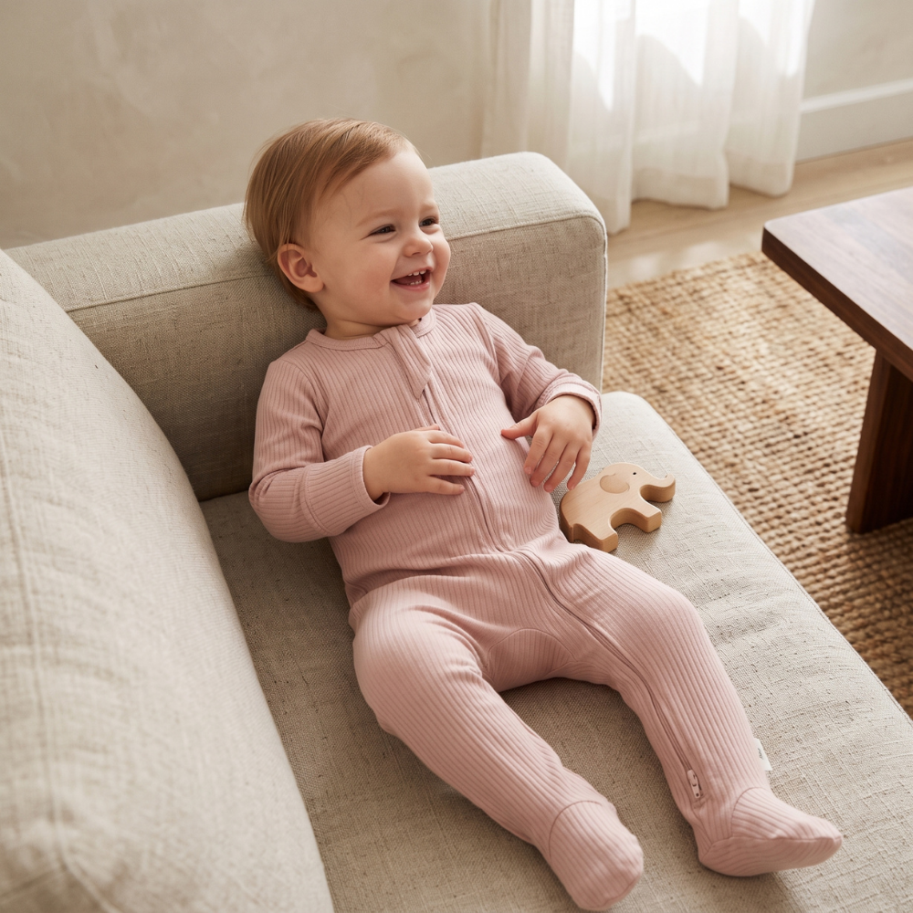 Lilo Infant Ribbed Footie Sleeper in Dusty Mauve
