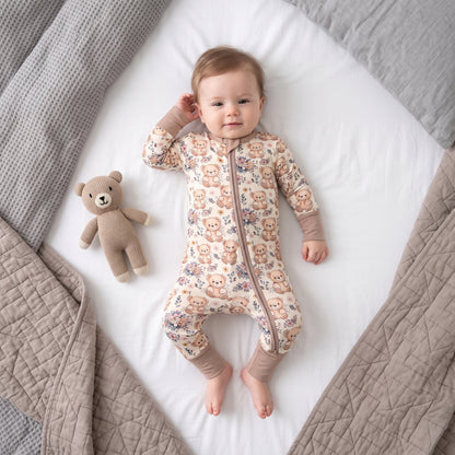 Bouquet Bear Baby Zip Romper
