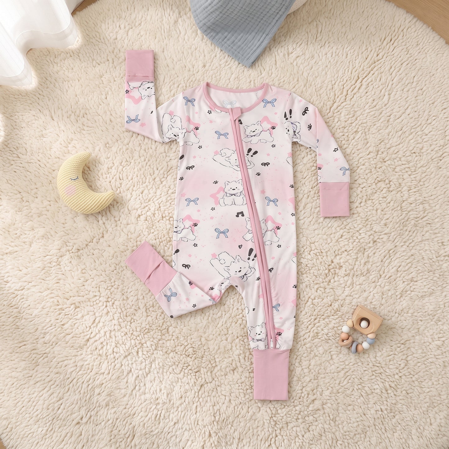 Pink Puppy Baby Zip Romper
