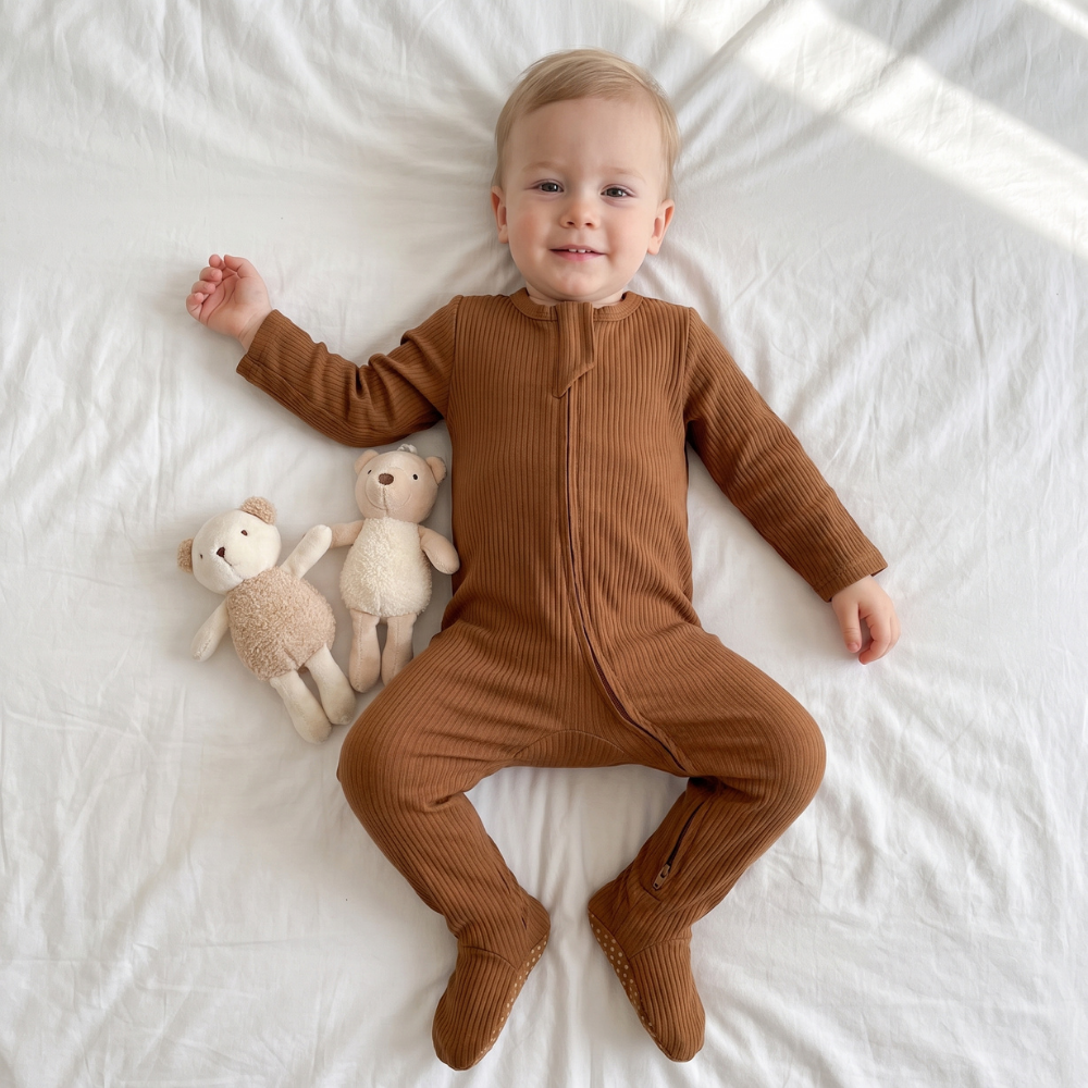 Lilo Infant Ribbed Footie Sleeper in Camel