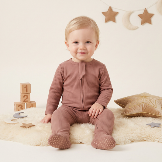 Lilo Infant Ribbed Footie Sleeper in Terracotta Red
