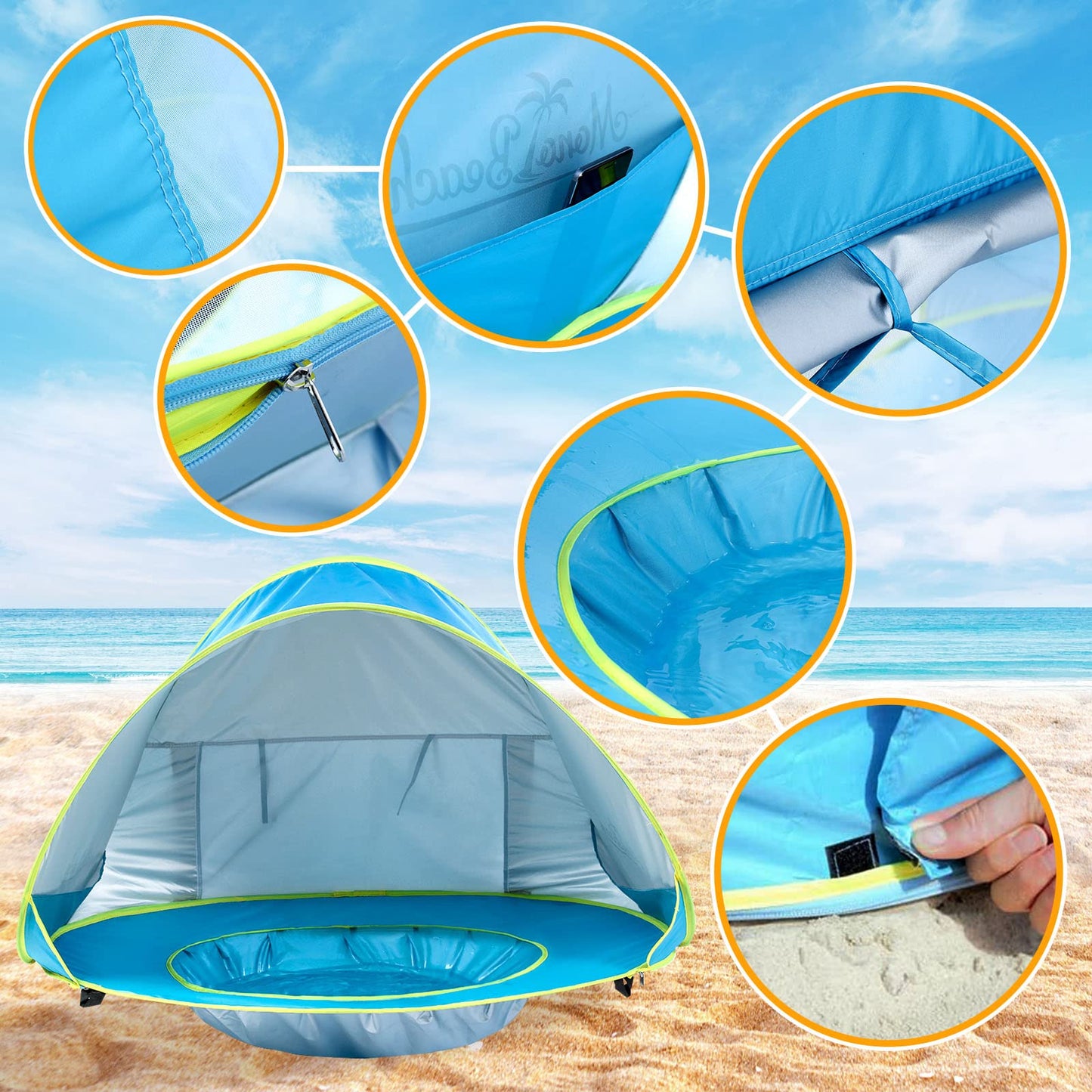 Pop-Up Sun Canopy Tent with Baby Pool