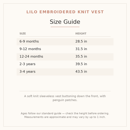 Lilo Embroidered Knit Vest size guide - age and height