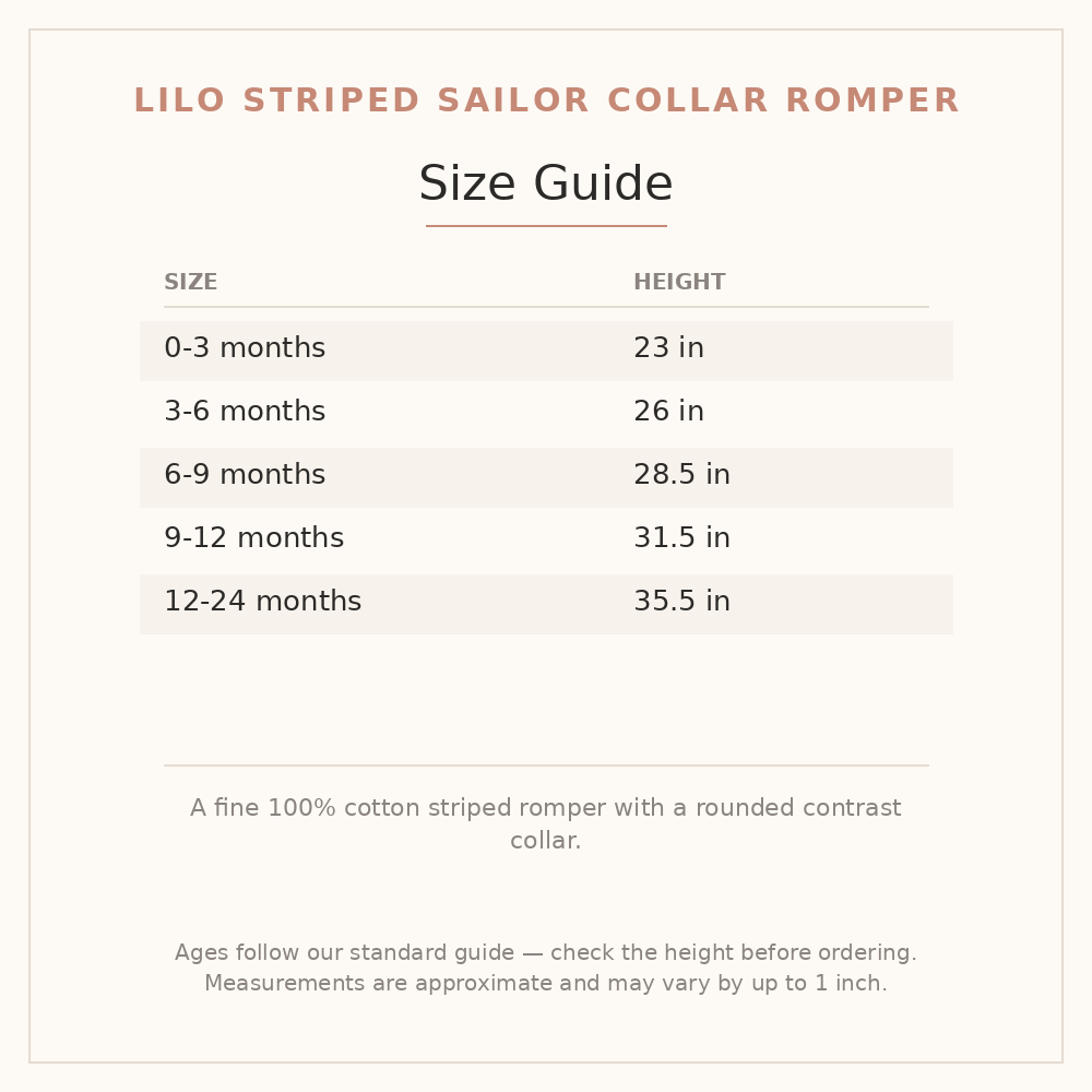 Lilo Striped Sailor Collar Romper size guide - age and height