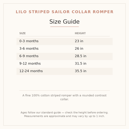 Lilo Striped Sailor Collar Romper size guide - age and height