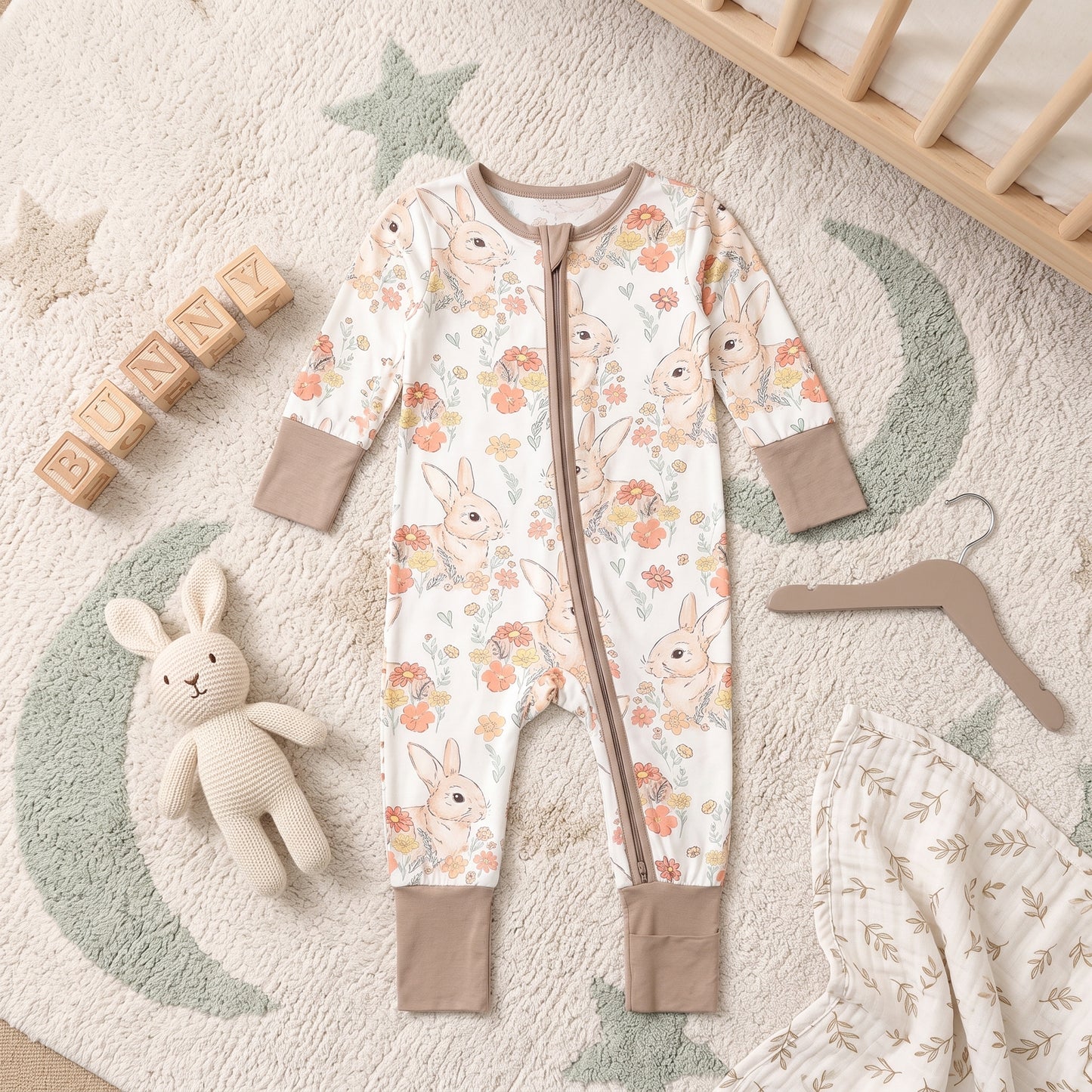 Flower Bunny Baby Zip Romper