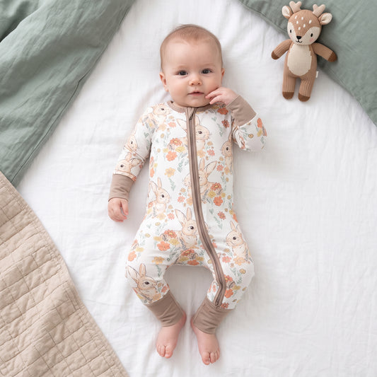 Flower Bunny Baby Zip Romper