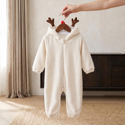 Lilo Animal Hooded Baby Romper - White Snowman