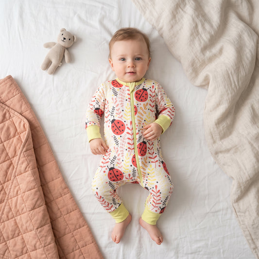 Spring Ladybug Baby Zip Romper