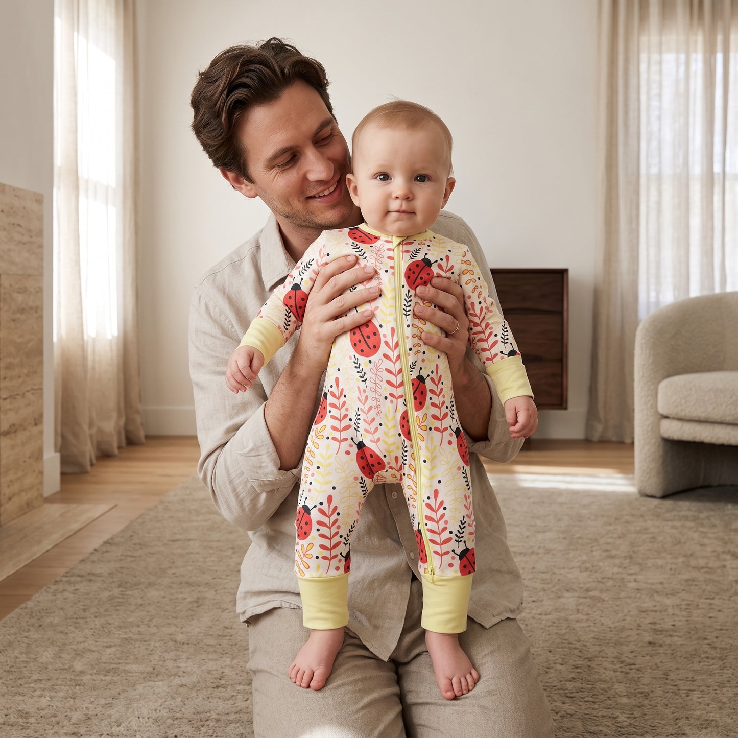 Spring Ladybug Baby Zip Romper